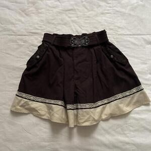 Axes Femme Brown lace trim pleated skirt look shorts with belt